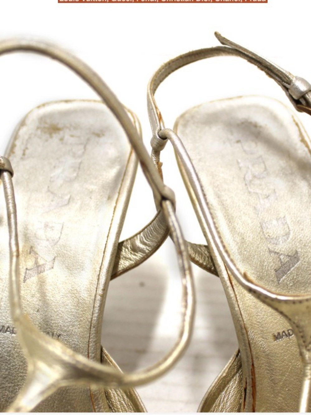 Prada Metallic Gold Strappy Slingback Heels - Picture 7 of 16